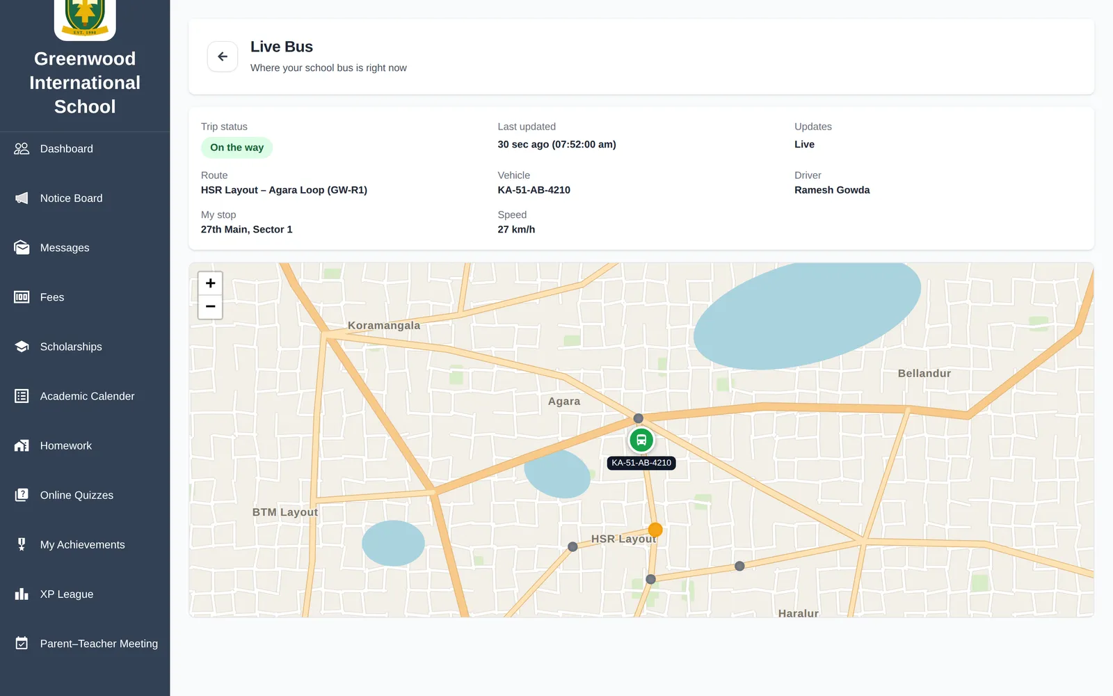 Where is my bus: the school bus live on the map with route, stop, driver and last update